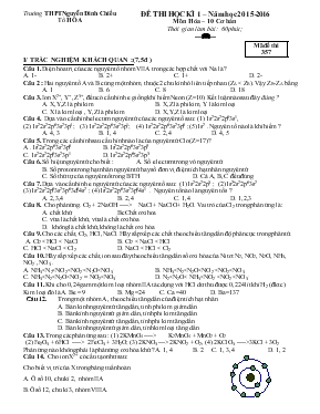 Đề 2 thi học kì 1  Năm học 2015 - 2016 môn hóa  10 cơ bản thời gian làm bài 60 phút
